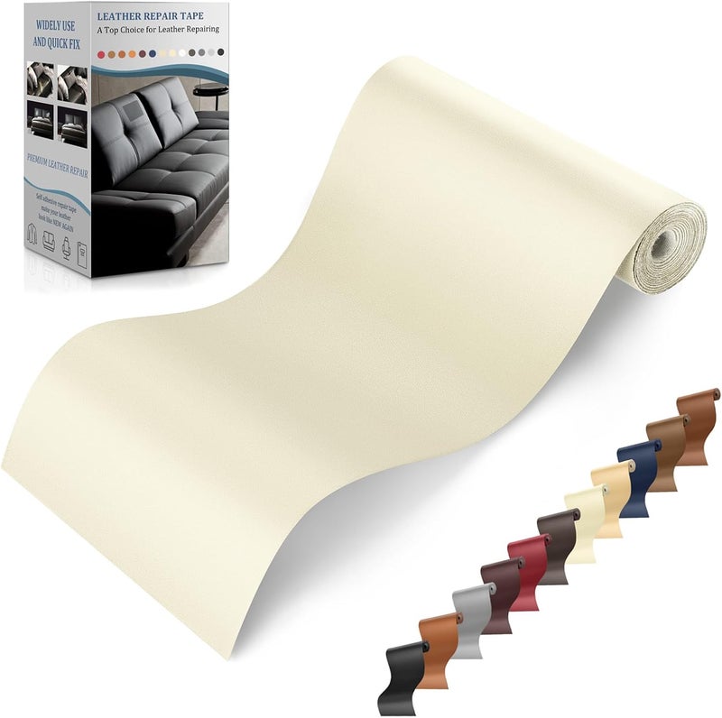 YAFLC Self Adhesive Leather Repair Tape Kit, 4"x 63" Leather Repair Patch for Furniture, Leather Repair Patch for Car seat, Sofas, Couch, Boat Seat Milk White - Image 1